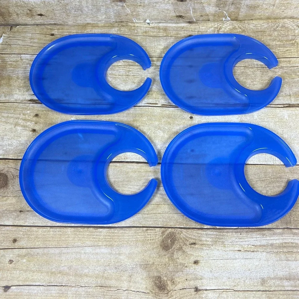 Vtg Tupperware Snackatizer Plates blue translucent Divided Tray NOS Snack Set